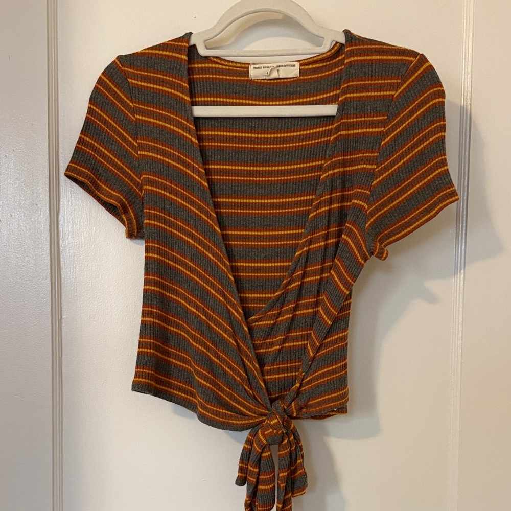 Project Social T Orange and Gray Striped Blouse